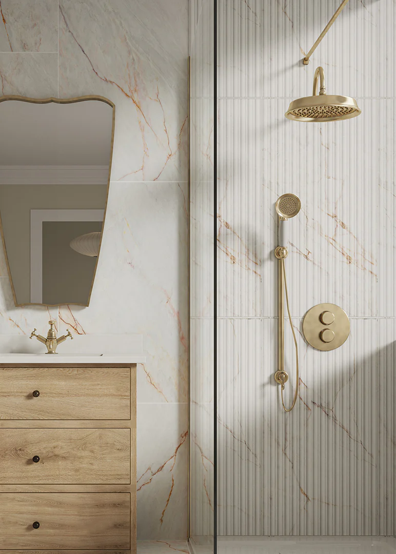 Carrara Rosa Pink Marble Effect Fluted Tiles - Image 3